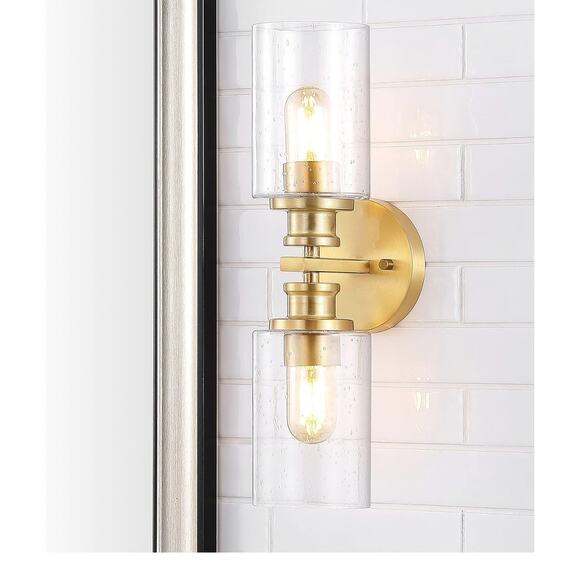 Modern Boho 2-Light Brass Gold Seeded Glass Wall Vanity Fixture LED - Picture 2 of 10
